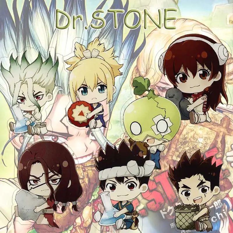 

Anime Dr.STONE Cartoon Keychain Cute Figure Keyring Acrylic Double Sided Transparent Fans Jewelry Accessories Gifts