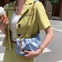 small folds design pu leather crossbody bags for women 2021 simple ladies brand chain trend shoulder handbags female purses