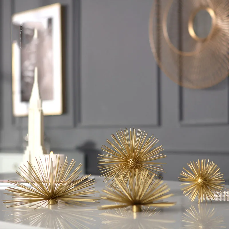 

Modern Golden Geometric Metal Spiky Ball Crafts Desktop Ornaments For Office Home Room New House Layout Decor Metal Gifts