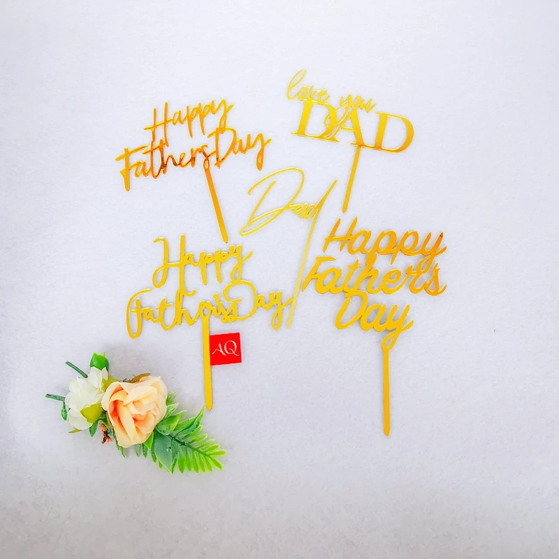 

New Acrylic Cake Topper Gold Dad Father Birthday Cake Topper for Father's day Daddy Birthday Party Cake Decorations