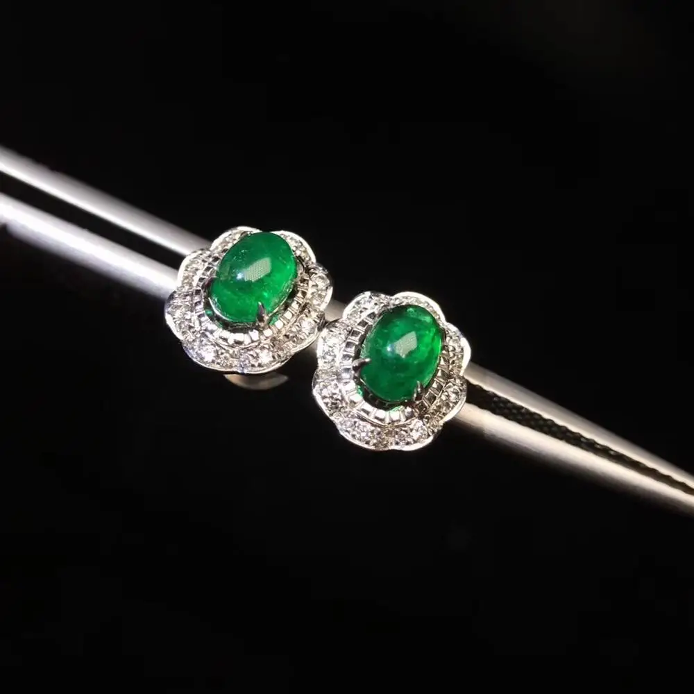 Изысканные ювелирные изделия чистый 18 K Белый Золотой AU750 натуральный яркий зеленый изумруд драгоценные камни 1.32ct шпилька с алмазами серьги для женщин