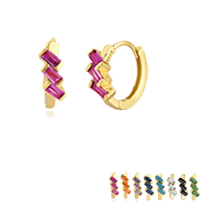 

Minimalist Sterling Silver Three Rectangle Zircon Small Hoop Earrings for Women White Black Color Gold Earrings Fine Jewelry