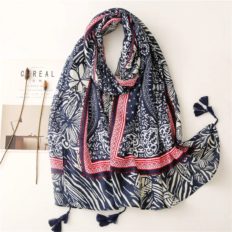 

Women Classic Large Scarf Shawl china Blue Stylish Neckwear Vintage Totem Hijab Headwear NEW [6858]