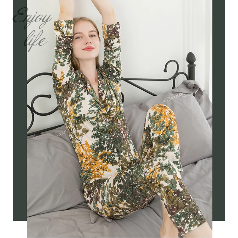 OLOMM 195# New products for fall 2020 Silk pajamas set Female Loose Home apparel Two-piece long sleeve Mulberry silk