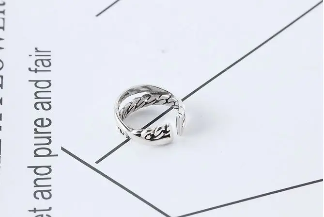 S925 тайское серебряное женское кольцо круглое Ретро огорченное широкое с