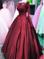 burgundy ball gown quinceanera dresses vintage lace beaded long sleeves sweet 16 dress girls plus size pageant prom gowns