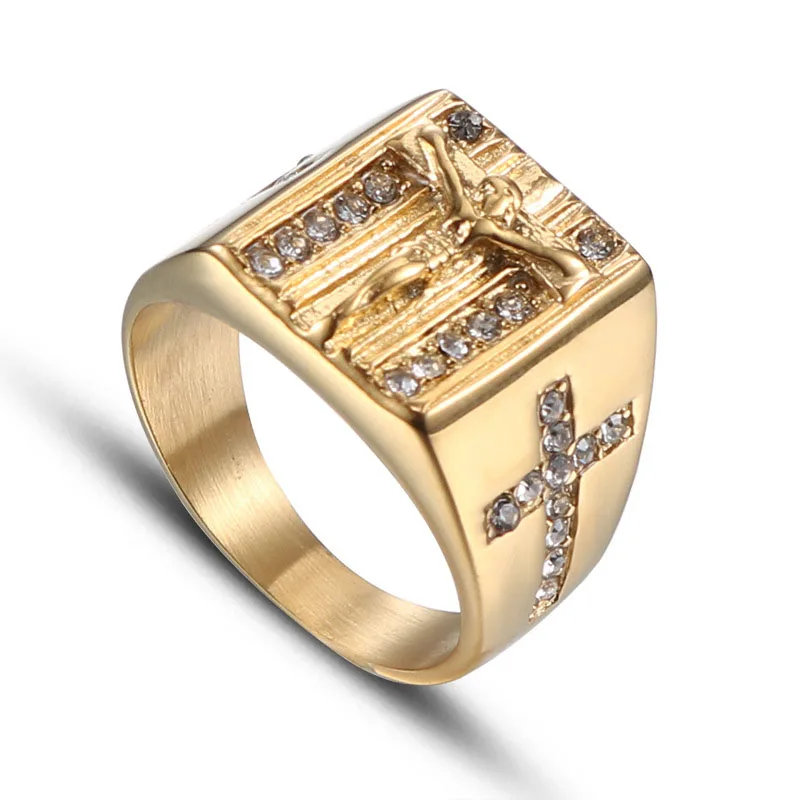 Mes signet кольцо крест Иисус суждение Циркон большие кольца золото оптовая торговля