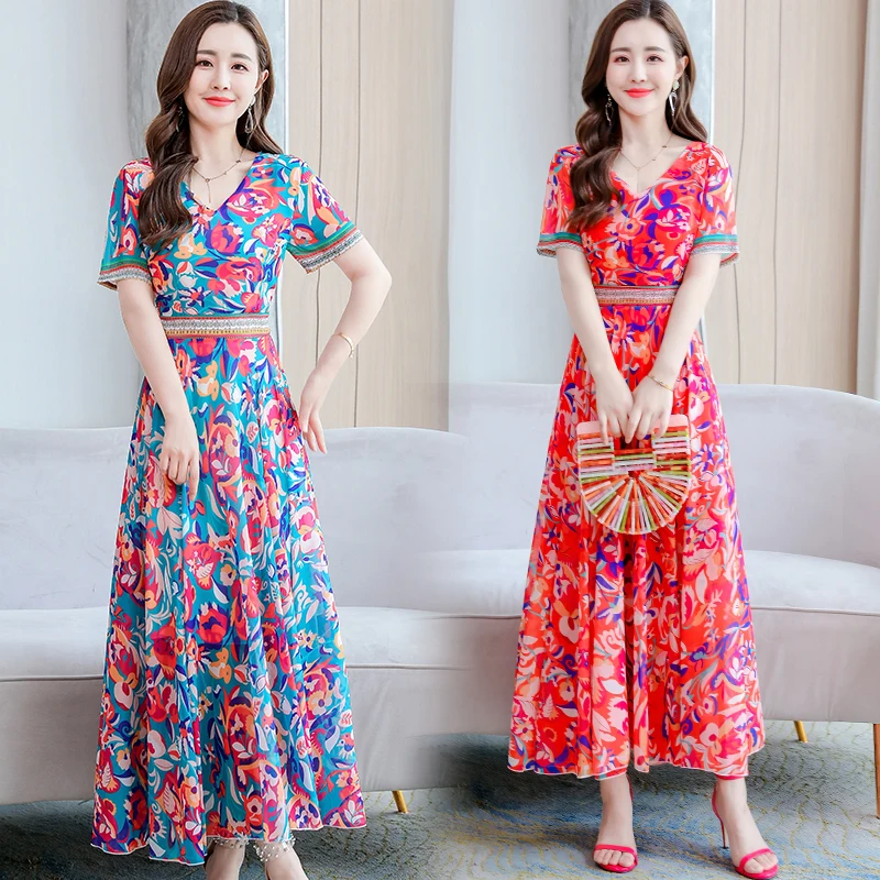 Новые богемные летние платья Элегантное шифоновое пляжное платье размера плюс