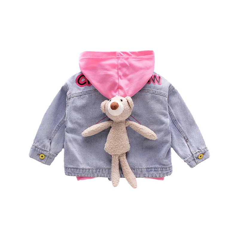 

Girls' Cartoon Suit Spring New Korean Style Letter Sweater Back Bear Denim Jacket Children's Clothing