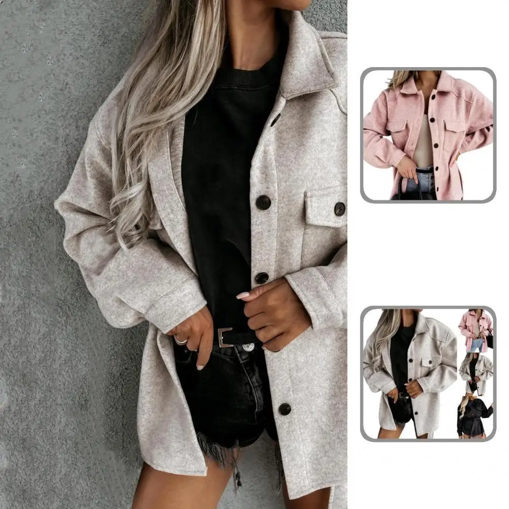 

Turn-down Collar Stylish Long Sleeve Belt Autumn Coat Thick Jacket Solid Color for Outdoor