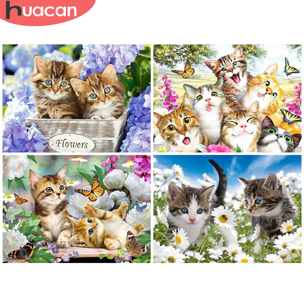 HUACAN 5D Алмазная вышивка кошки картина алмазная мозаика животные декор для дома
