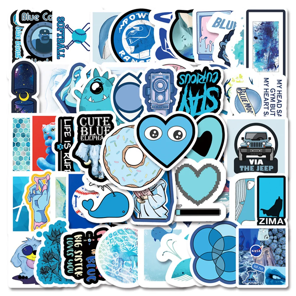 

10/30/50PCS Blue Series Small Fresh Cartoon Decoration Graffiti Waterproof Sticker Suitcase Notebook Skateboard Helmet Wholesale