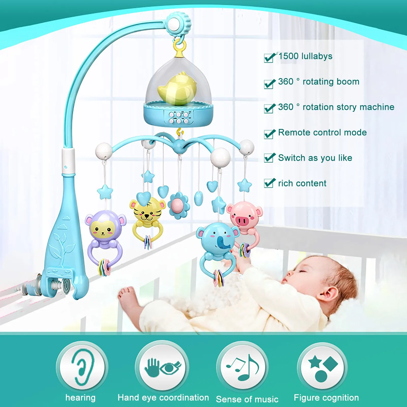 

2021 детские игрушки, аксессуары для новорожденных, музыка, вращающаяся детская кроватка с животными, подвесные игрушки для обучения на крова...