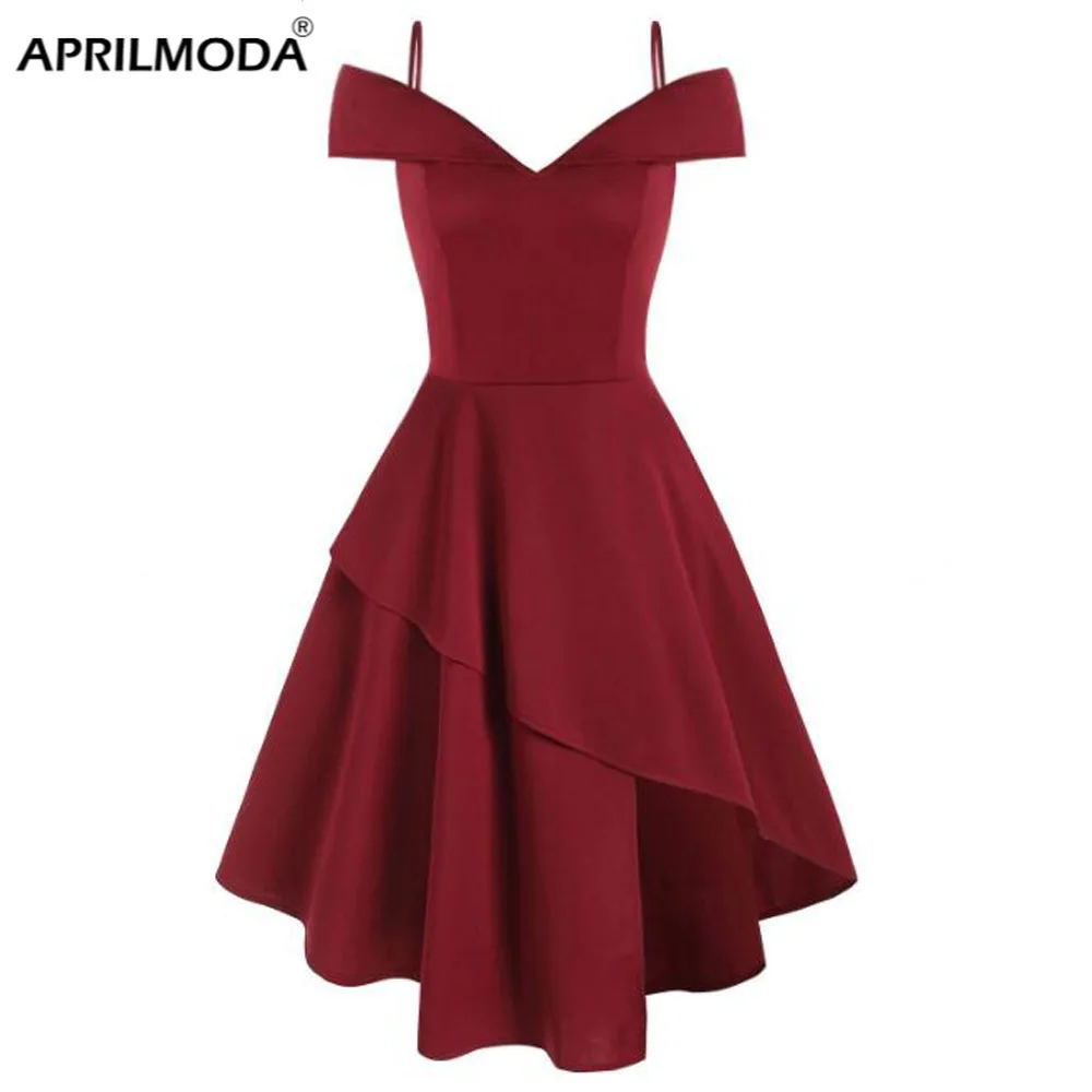 Темно красное винтажное женское платье в стиле ретро для вечеринки необычный