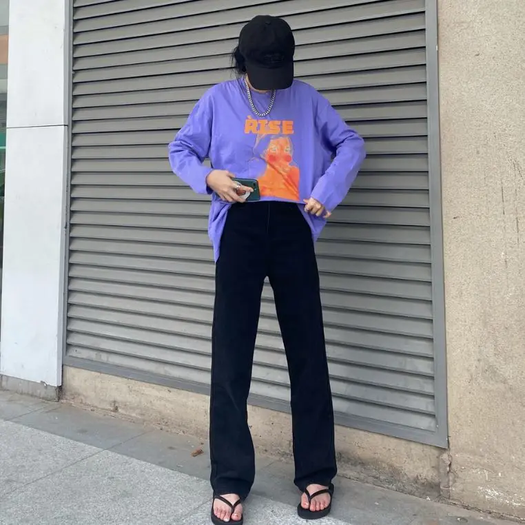 Autumn New Denim Back Women Jeans High Waist Loose Straight Pants Casual Female black Trousers Large Size Mom Long Pants