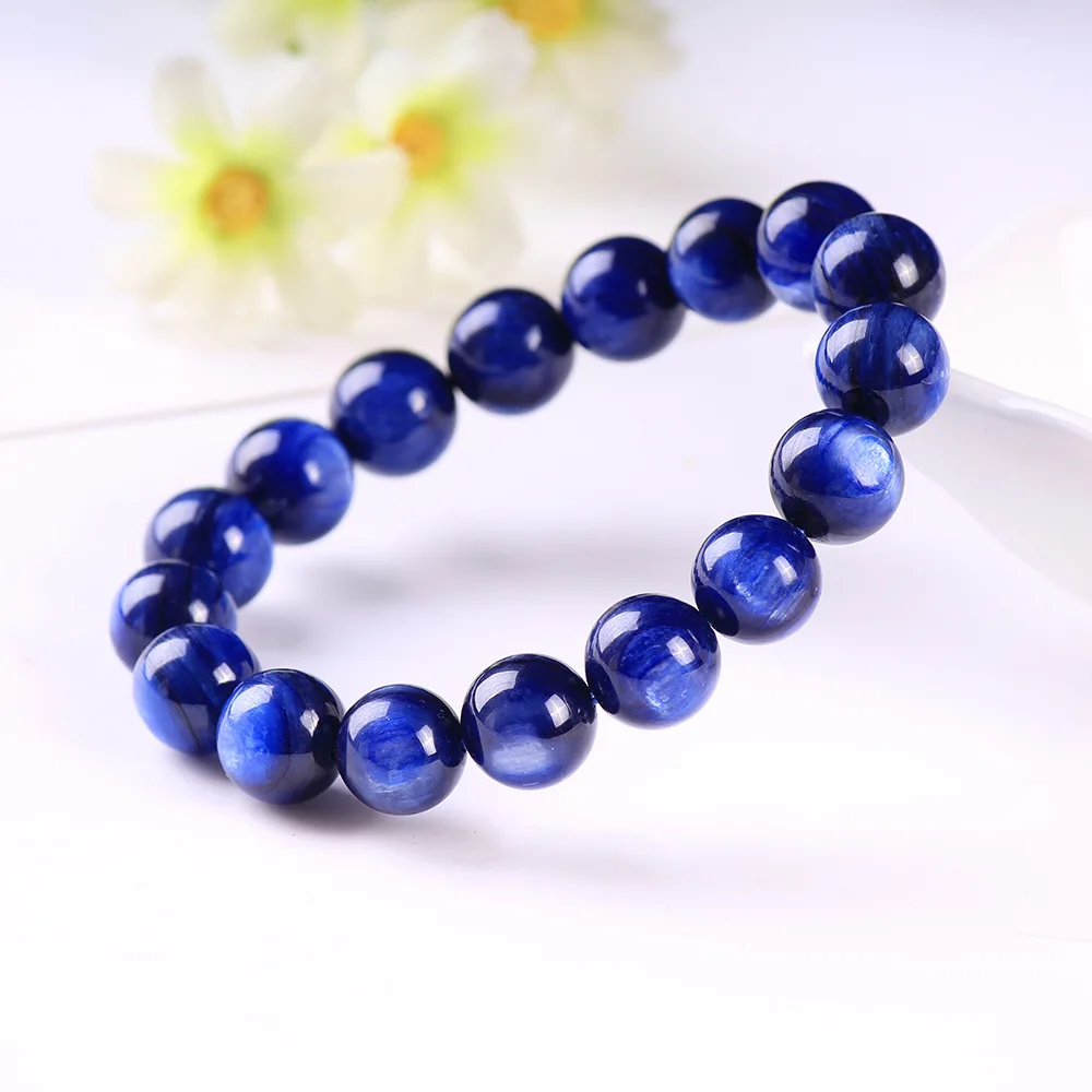 

Браслеты из натурального кианита для женщин и мужчин, круглые бусины с синим кристаллом, Стрейчевые нитки из камня, 6 мм, 7 мм, 8 мм, 9 мм, 10 мм, 11 ...