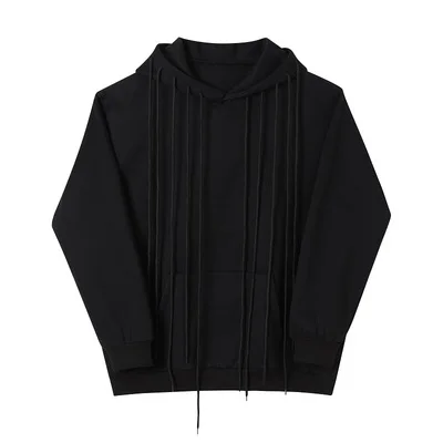 Large spring-style small crowd wearing rope ribbon design loose hoodie jacket fashion men's abstinence-wearing hoodie jacket