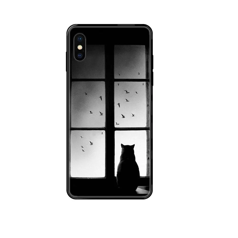 Black Soft TPU Cartoon Pattern Phone Case Melancholy Cat Lovely Emboss Uv Clear For Huawei P8 P9 P10 P20 P30 P40 P Smart Lite | Мобильные