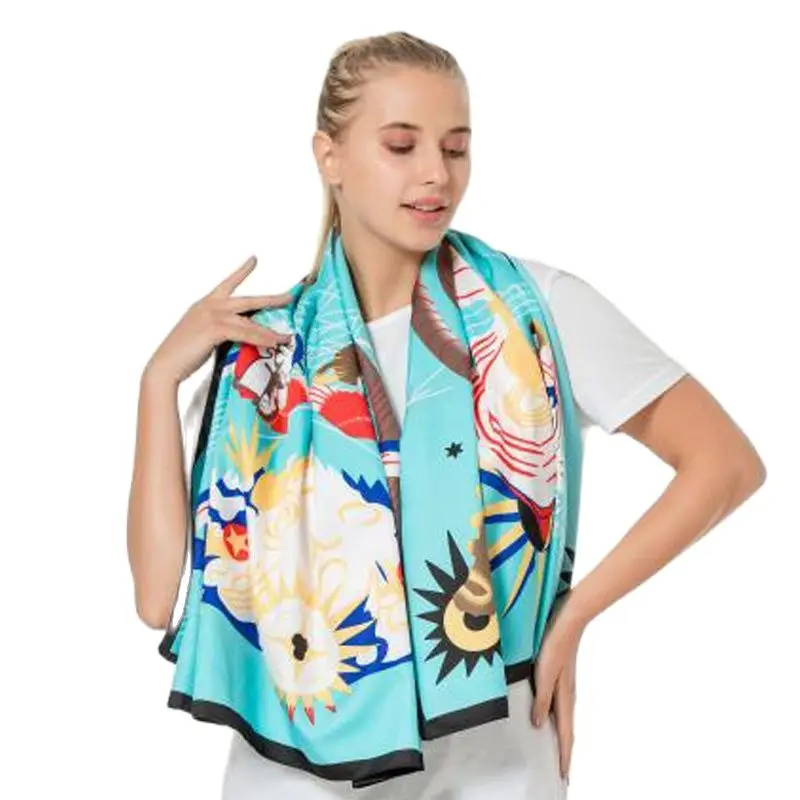 

130x130cm Square Silk Scarf Luxury Brand Women Bandana Floral Scarves Stoles Shawls For Women Scarves Square Satin Shawl Scarf