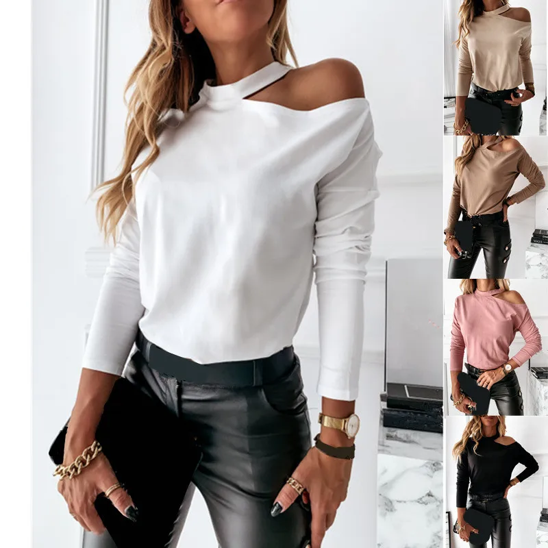 

Sexy Off Shoulder Long Sleeve Top Woman Tshirts 2020 Fall White Casual T Shirt Black Office Women Tops Femme T-shirt Clothes