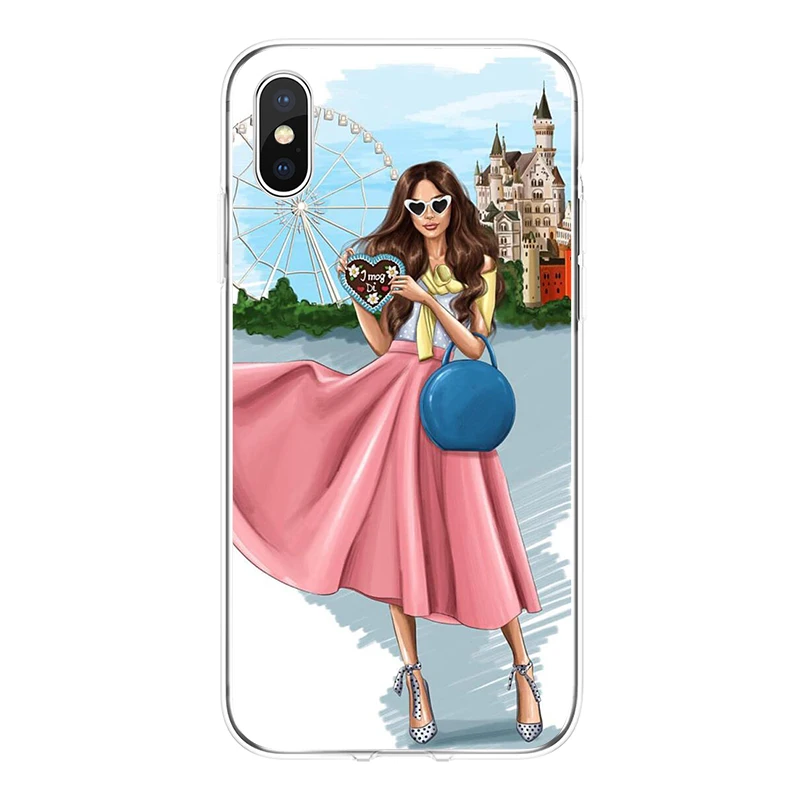 Fashion Black Brown Hair Baby Mom Girl Cover Soft Silicone Phone Case For iPhone 5 5C 5S SE 6 6plus 7 7plus 8 8plus X XR XS Max | Мобильные