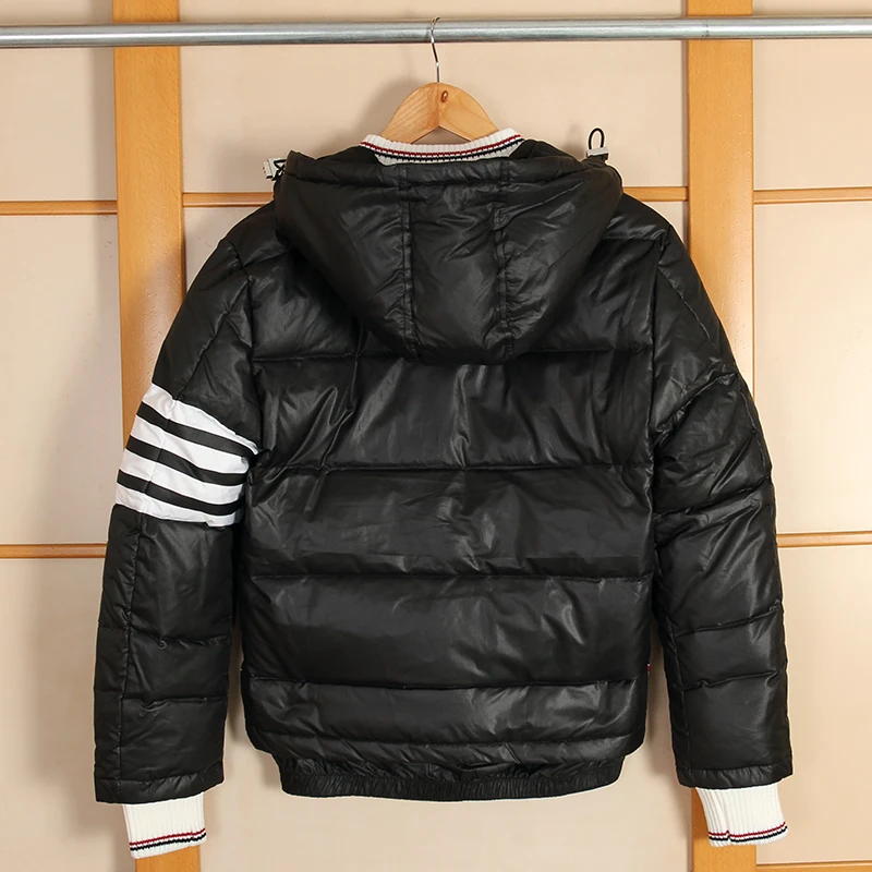 

fashion 2021 TB brand hooded down jacket women striped short winter down coat lady white duck down jacket with hat removable