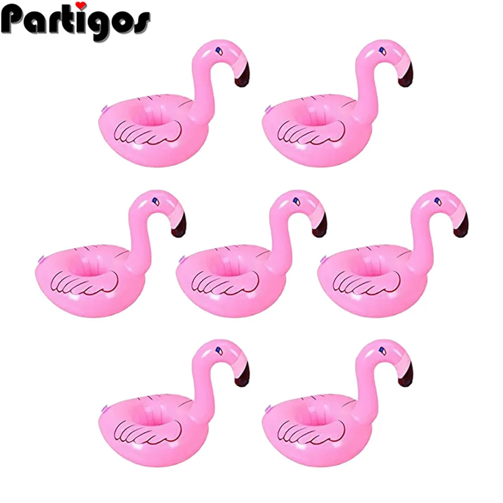 

7pcs/lot Tropical Flamingo Party Decoration Float Inflatable Drink Cup Holder Flamingo Coasters for Swimming Pool Party Hawaiian