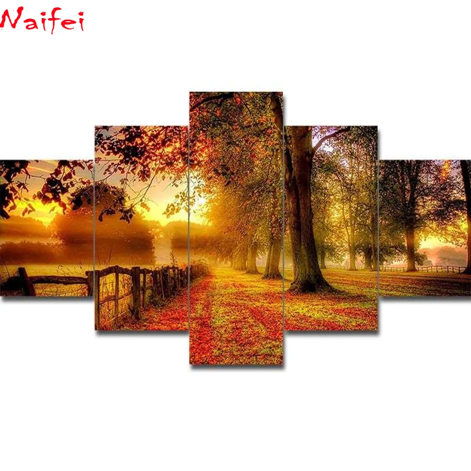 

5D алмазная живопись «сделай сам», большое дерево, пейзаж, мульти-картина, 5 шт., полное квадратное/Круглое сверло, 3D вышивка, Осенний пейзаж, домашний декор