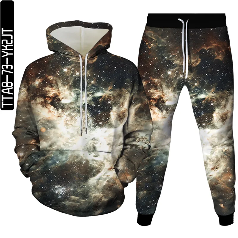 

3D printing starry sky element new hoodie + sweatpants two-piece men's hooded long-sleeved pullover casual fitness clothes