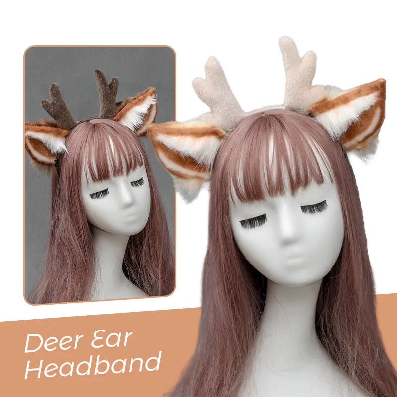 Furry Anmimal Faux Fur Antler Hair Band Women Cute Reindeer Deer Ear Hair Hoop Xmas Headbands Lolita Anime Cosplay Headwear