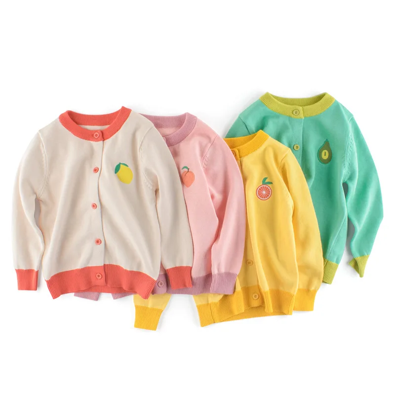 Little Girls Cute Crew Neck Long Sleeve Button-Down Solid Cotton Fine Knit Cardigan Sweaters