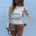 Женская винтажная рубашка, топ с буффами на рукавах, Элегантная блузка, футболка с длинным рукавом в стиле ретро
