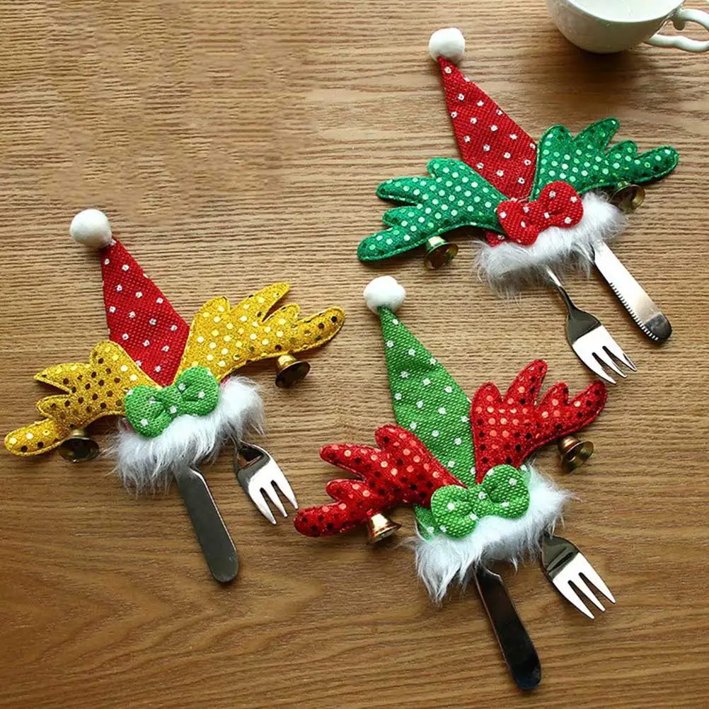 3 шт. Рождественские Сумки для столовых приборов держатели вилок рождественские