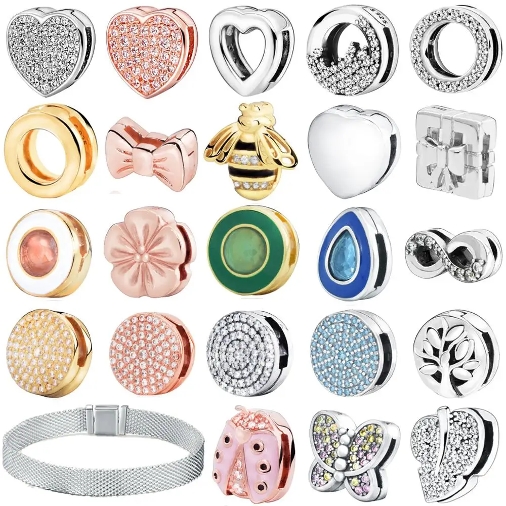 

Fashion 925 Sterling Silver Beads Dazzling Round Clips Charms fit Original Pandora Reflexion Bracelets Women DIY Jewelry