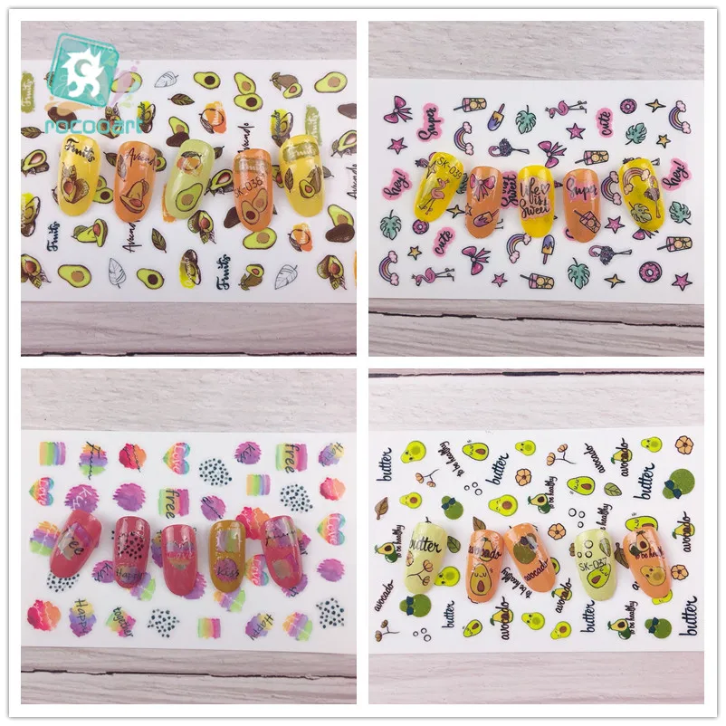 Самоклеящиеся наклейки для ногтей 1 лист зеленый авокадо маленький свежий цветок