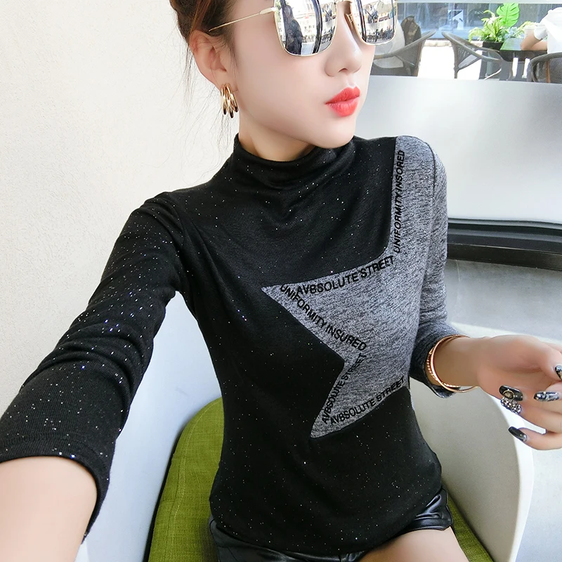 Блестящая женская футболка в Европейском стиле новинка сезона осень зима 2019