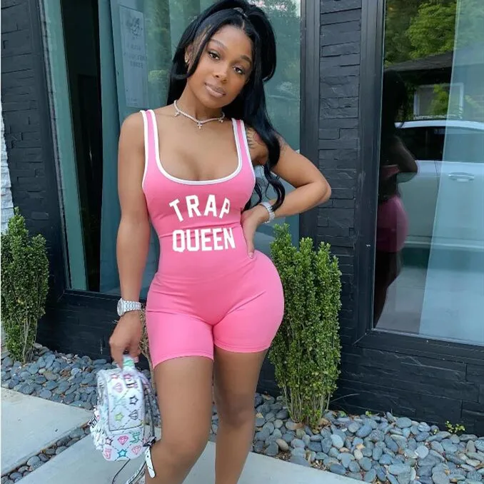 

Imcute Summer Women ladies Sexy Romper Bodycon Letter Printed Sling Jumpsuit Casual Playsuit Shorts Tracksuit