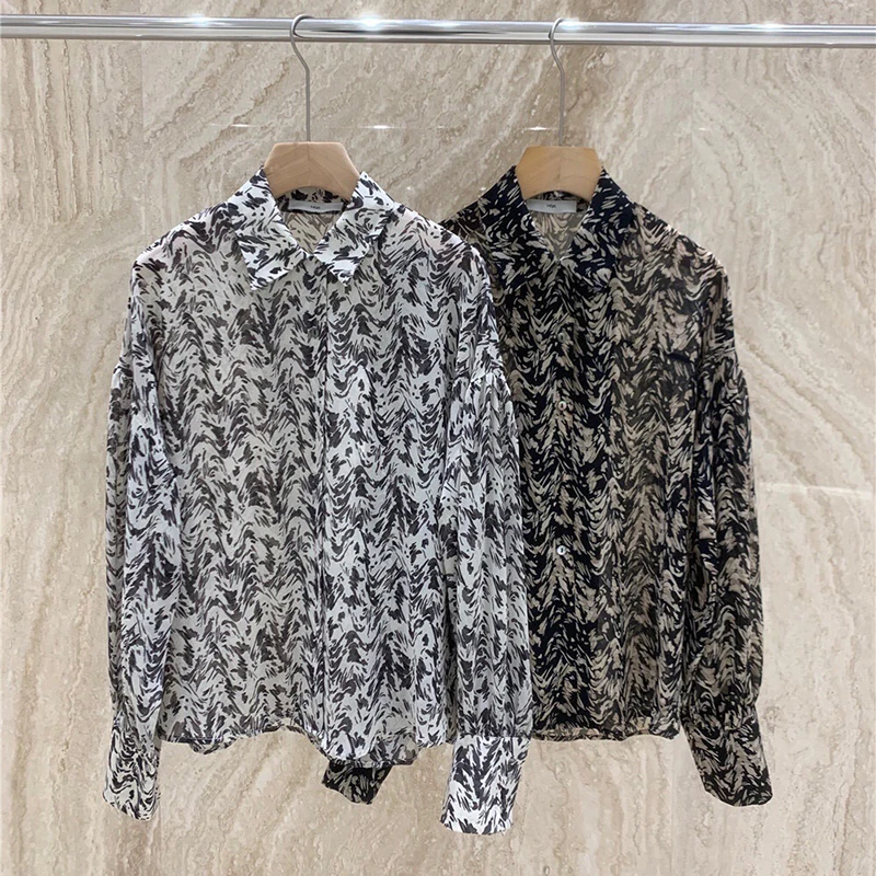 

GALCAUR Print Shirts For Women Lapel Long Sleeve Loose Vintage Oversized Designer Blouses Female New Clothing 2021 Spring Tide