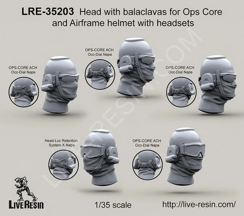 Живая Смола LRE-35203 1/35 головка с балаклавой для сердечника Ops и шлем планера