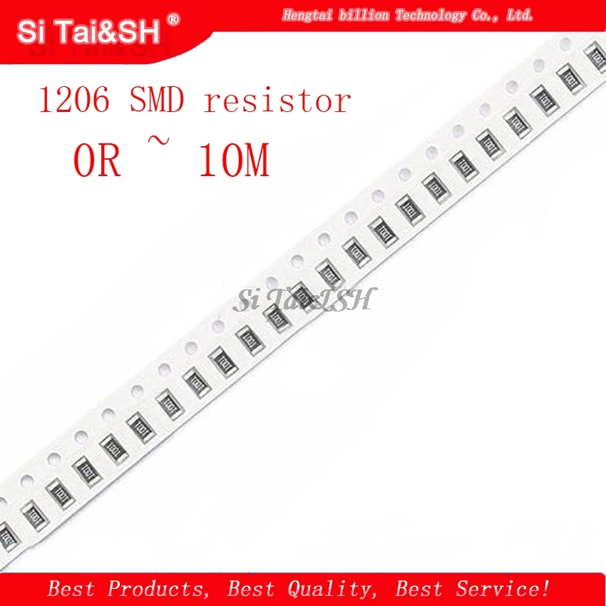 100 шт. 1206 SMD резистор 0R~ 10M 1/4 Вт, для детей 0, 1, 10 100 150 220 330 Ом 1K 2,2 K 10K 100K 0R 1R 10R 100R 150R 220R 330R