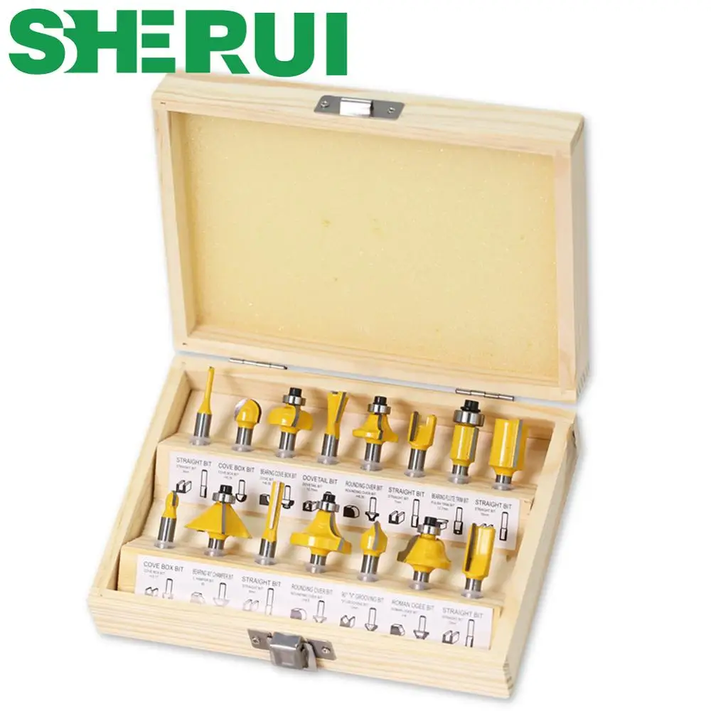Набор фрез по дереву комплект из 15 насадок 1/4 дюйма с прямым концом для резки