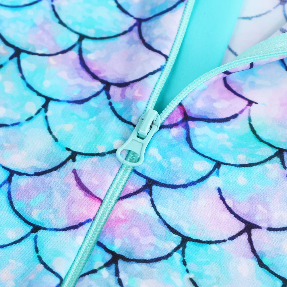 Слитный купальник BAOHULU UPF50 + для девочек детская с коротким рукавом голубой рыбьей