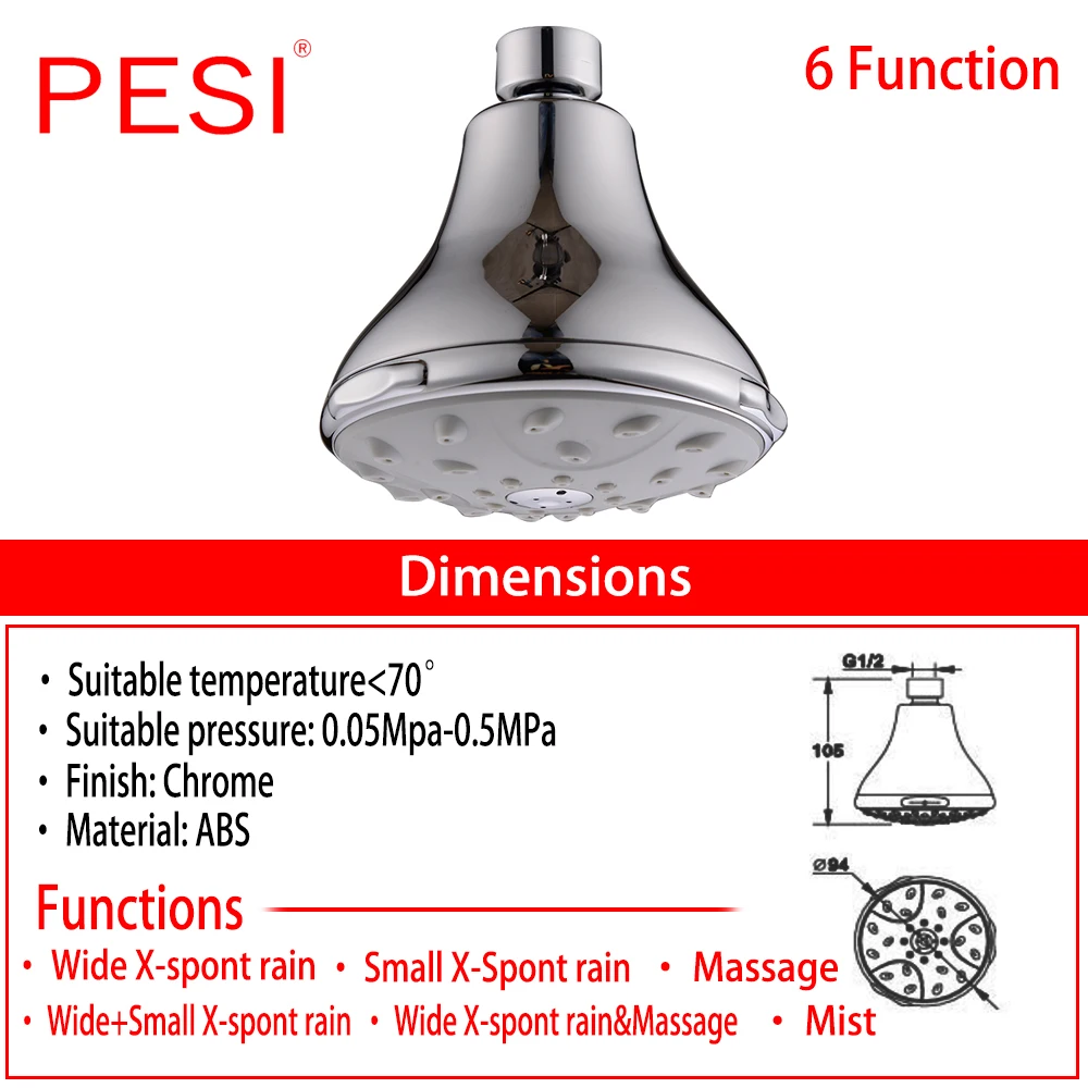 Регулируемая струйная насадка для душа 6 функций экономия воды под высоким