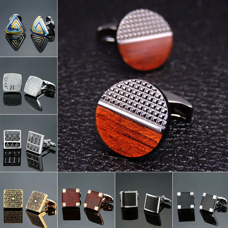 

Men's and women's fashion high-end shirts mahogany carbon fiber retro pattern cufflinks