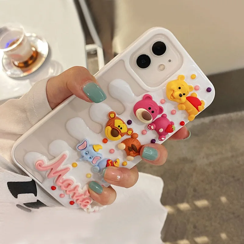 

Cute Disney Cartoon iPhone 11 Case Creative 3D Anime Figures Of Tigger Dumbo Lotso Pooh Cover For Iphone Xr Xs 12 pro max 7 Plus