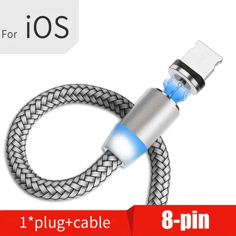 For iPhone Silver VAORLO 2 м светодиодный магнитный кабель Micro usb type C Быстрый Магнитный зарядный кабель для iPhone X 7 8 XS Max XR huawei samsung xiaomi LG - Цвет: For iPhone Silver