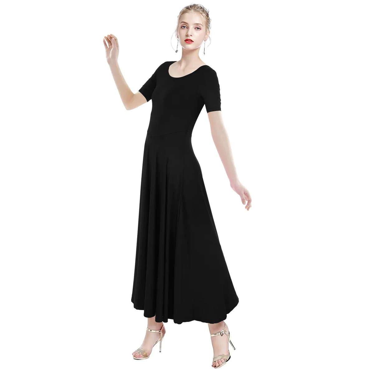 

Summer Long Dress O-Neck Short Sleeve Women Casual Runway Dress 44125