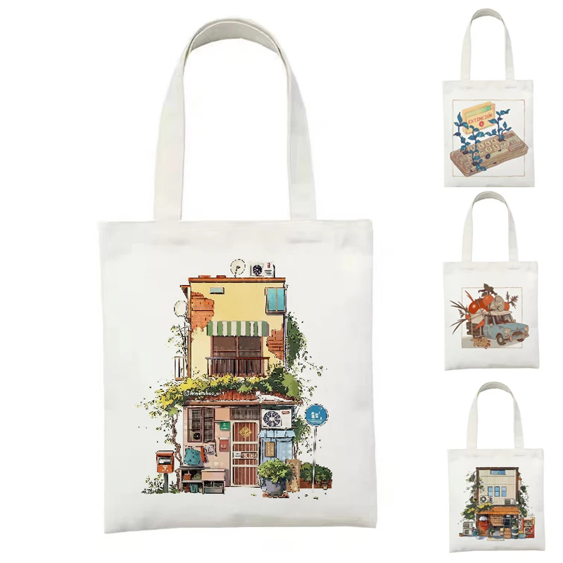 

Mushroom Pattern Eco Reusable Shopper Shopping Bags Women Eco Canvas Tote Bag Cartoon Handbags Harajuku Shoulder Bags for Girls