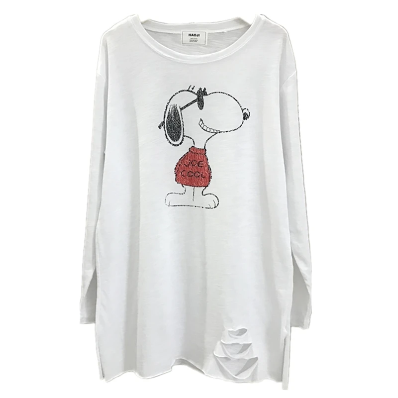 Модная Осенняя простая белая тонкая Повседневная Свободная Женская футболка из