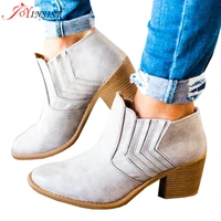 2021 women boots flock ankle boots spring autumn women shoes ladies party western leather shoes plus size 35 43